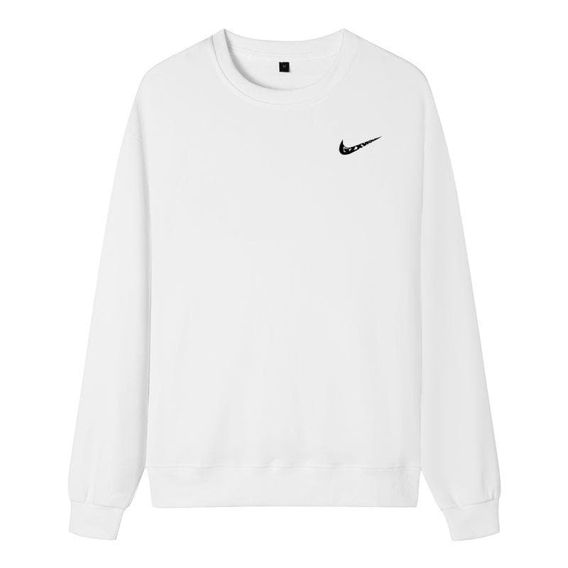 Men's Cotton Round Neck Sweatshirt: Spring/Fall Loose Fit, Plus Size, Solid Color, Couple Sportswear, Long Sleeve T-shirt Jacket with Logo. 5XL white