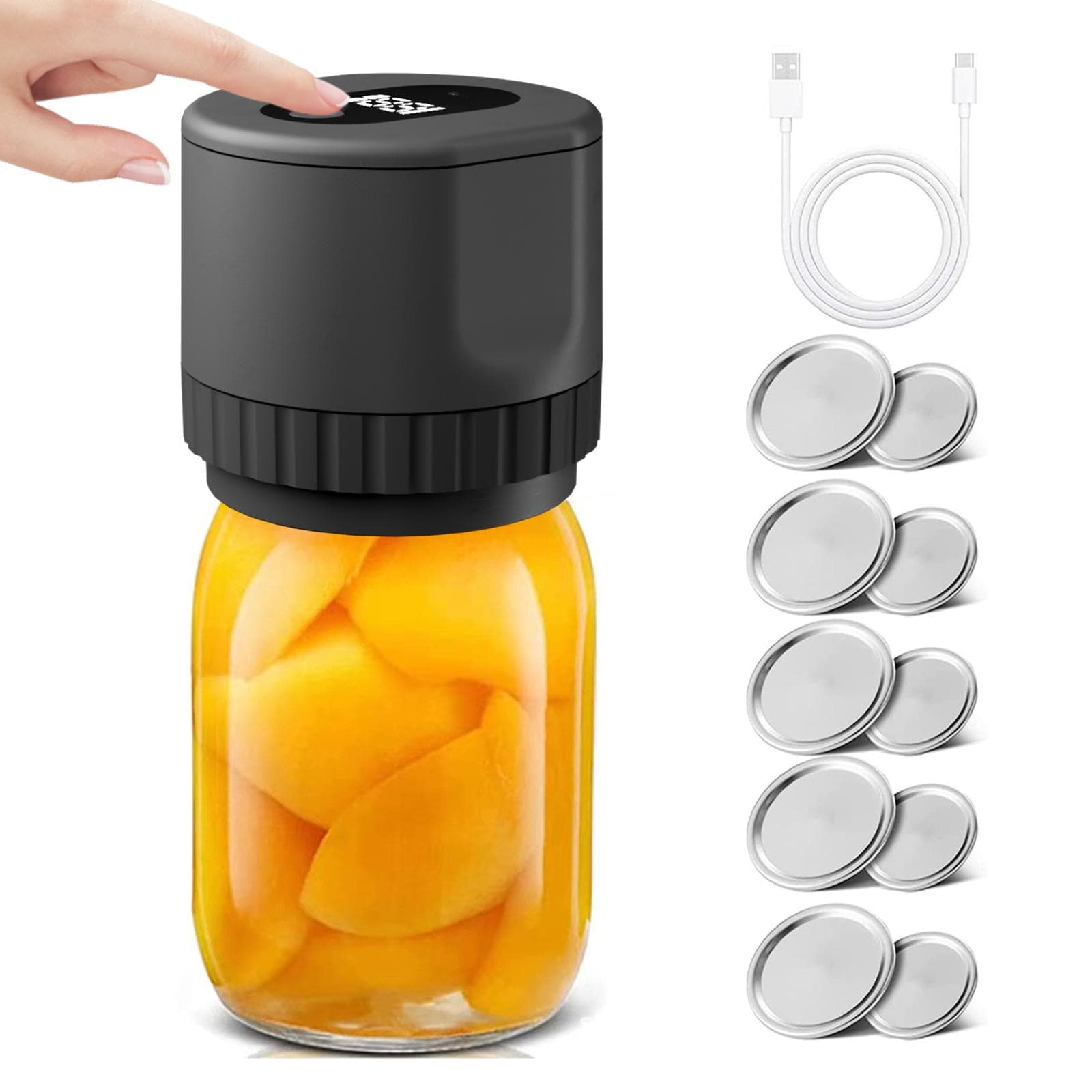 Electric Mason Jar Vacuum Sealer Kit Cordless Automatic Jar Sealer Kit for Food Storage and black