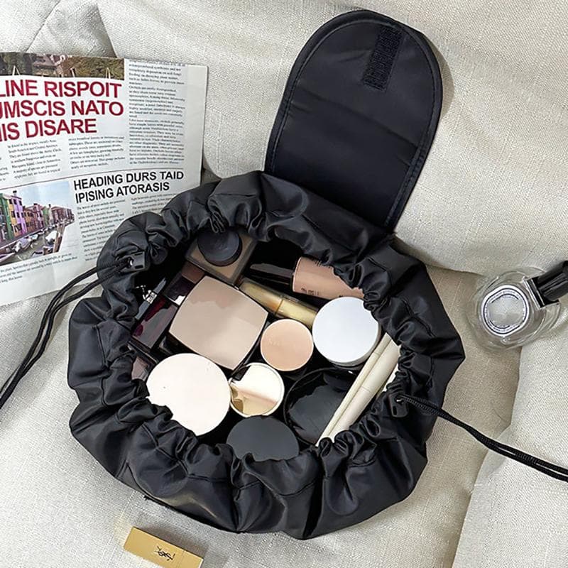 Women Drawstring Cosmetic Bag Travel Storage Makeup Bag Organizer Female Make Up Pouch Portable Waterproof Toiletry Beauty Case black