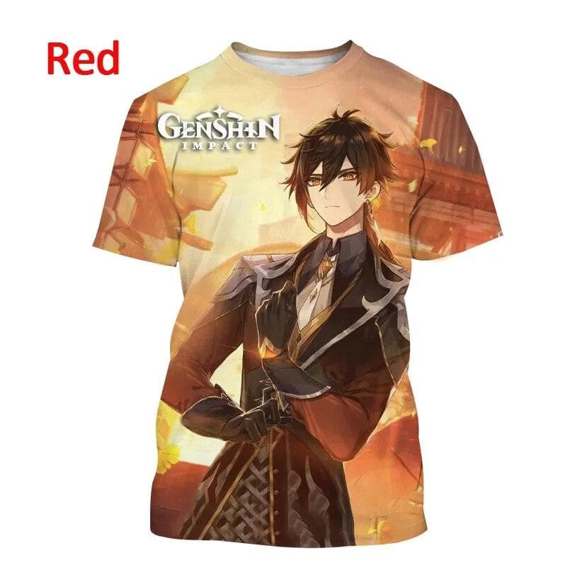Genshin Impact 3d Printed T-shirt Anime Personality Round Neck Unisex Casual Fashion Short Sleeve Top XXS