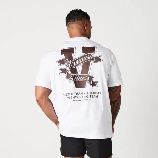 Men's T-shirts Gym Sports Fitness Running Training Short Sleeves Cotton Oversized T-shirt L white