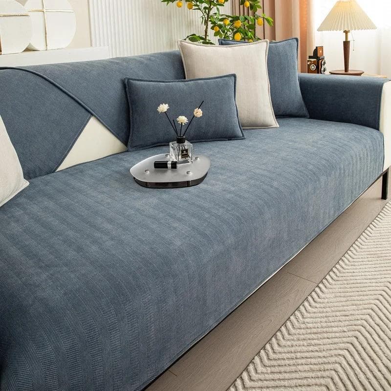 Four Seasons Universal Chenille Sofa Cover Sofa Pad Solid Color Striped Sofa Mat for Living Room Non-Slip L Shaped Couch Cushion 90x90cm 1pc