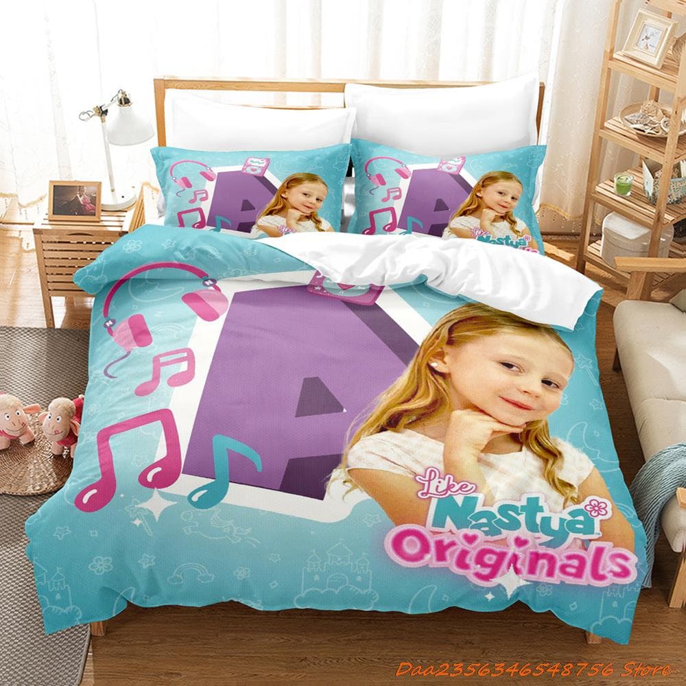 Like Nastya Bedding Set Single Twin Full Queen King Size Bed Set Aldult Kid Bedroom Duvetcover Sets 3D Anime Bed Sheet Set AU Single(140x210cm)