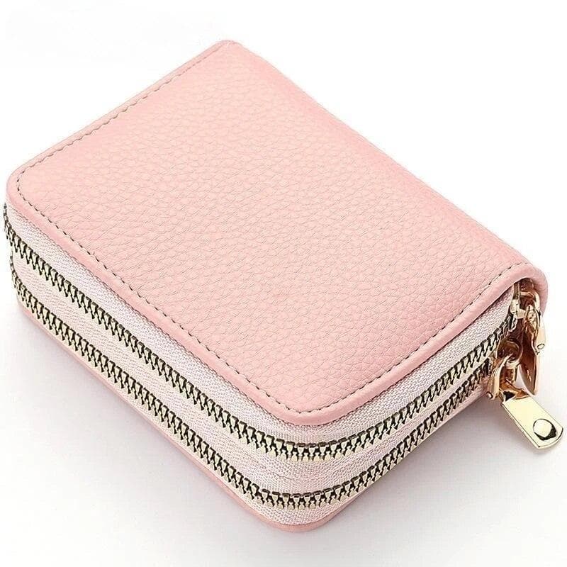 Women's Double Zipper Wallet Fashion Short Credit Card Holder With Large Capacity Coin Purse pink