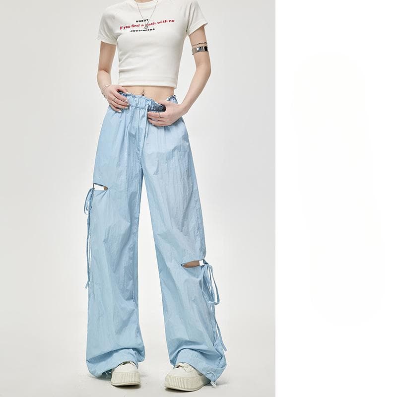 Ripped Bow Wide-leg Loose Pants for Women's New High-waist Quick-drying Trendy Street Workout Pants XL