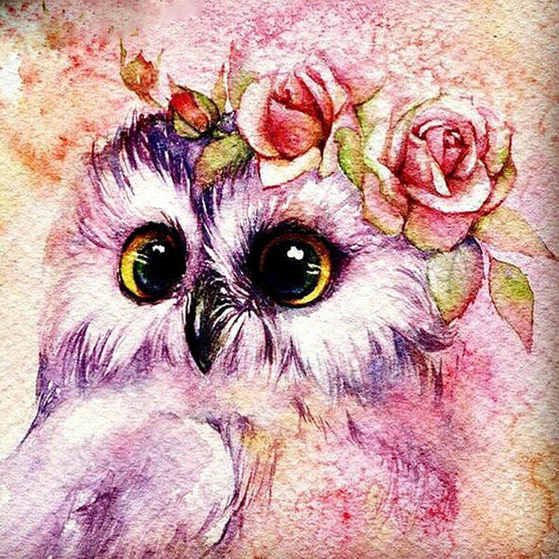Diamond Painting Crystal Round Diamond Painting Flower Cute Owl Cross Stitch Needlework Home Decor 30x30CM