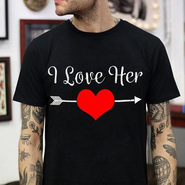 King Queen Couples T Shirt I Love Her Him Heart Print Couple Tshirt Men Woman Christmas Shirt Casual O-Neck Tops Lovers Tees L