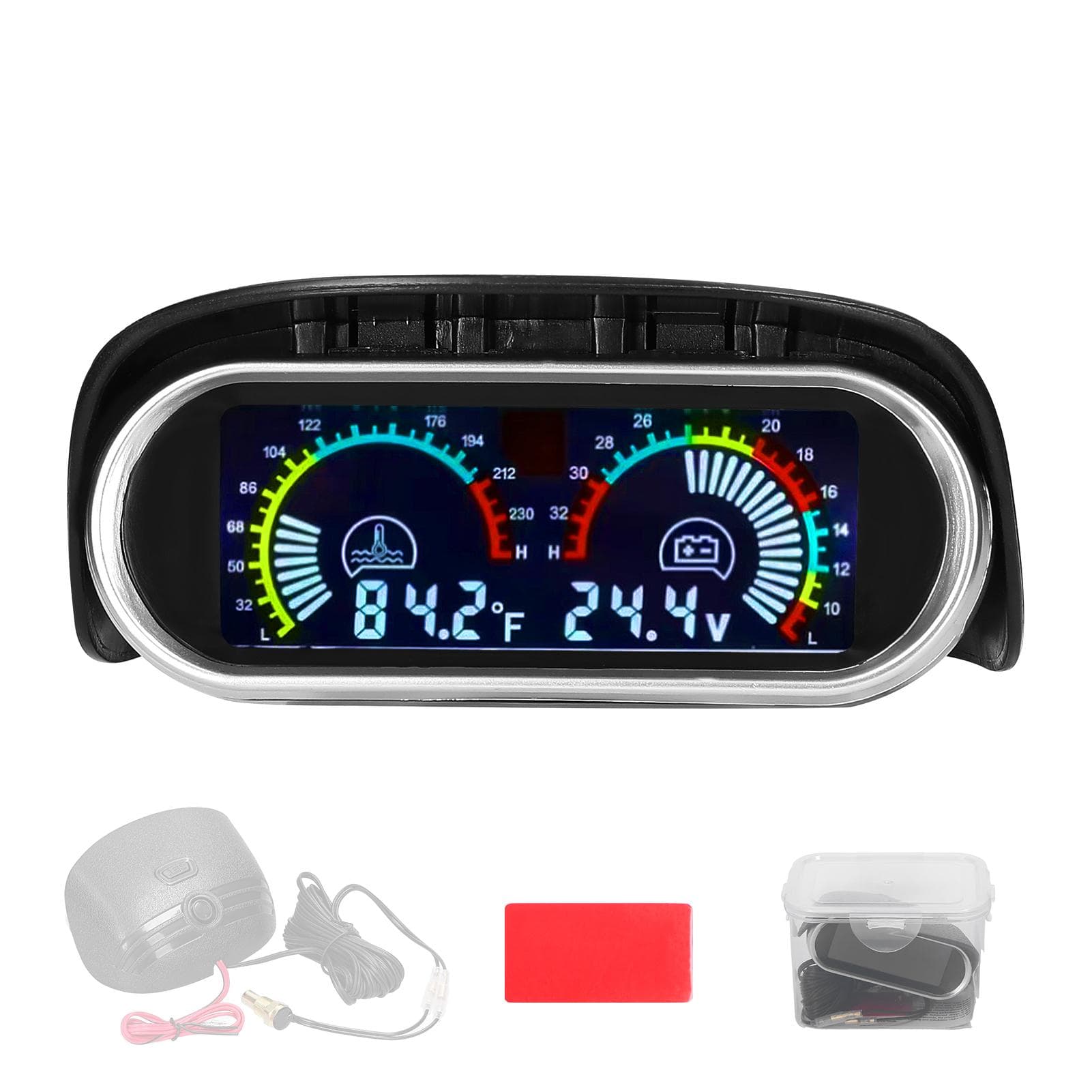 2 in 1 Universal Car Digital Gauge Water Temperature Voltage Gauge Voltmeter 936V with 18NPT black