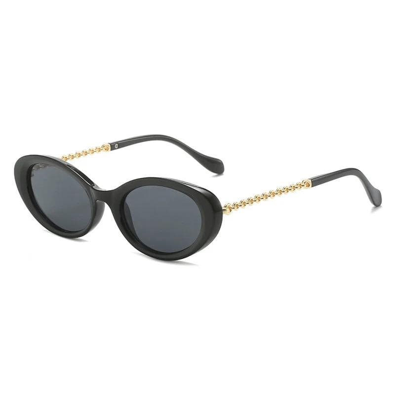 SO&EI Vintage Oval Sunglasses Women Unique Metal Chain Legs UV400 Cat Eye Olive Green Sun Glasses Fashion Eyewear Shades As the picture