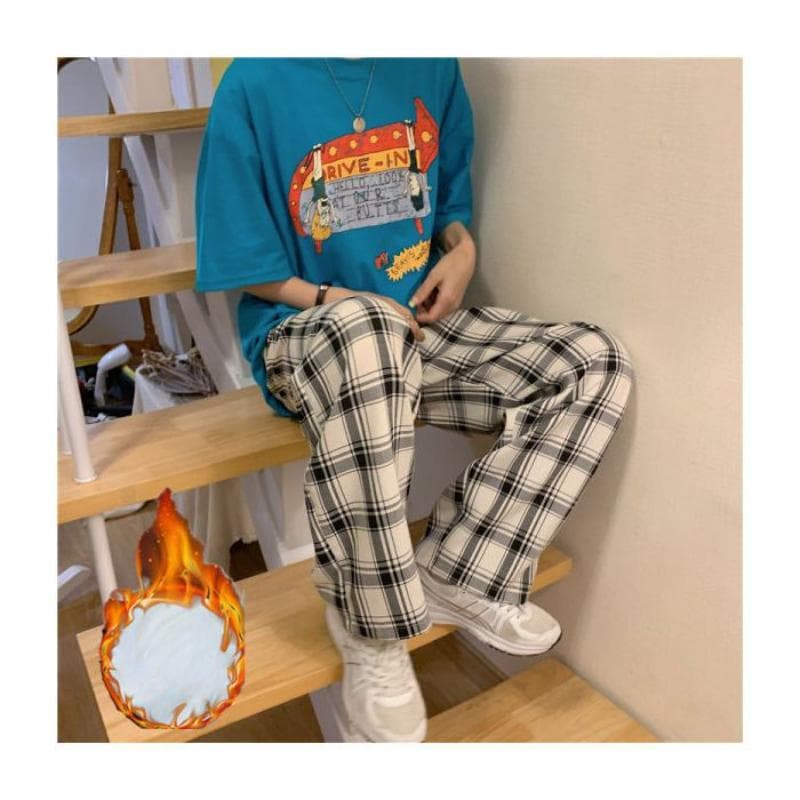 Plaid Casual Pants for Women In Spring and Autumn New Loose Straight High Waist Wide-leg Long Trousers 4XL