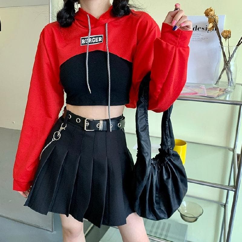 High Waist Shirt Hoodies Women's Hooded Loose Short Cropped Long-sleeved Jazz Blouse Thin Hooded Clothing XL red