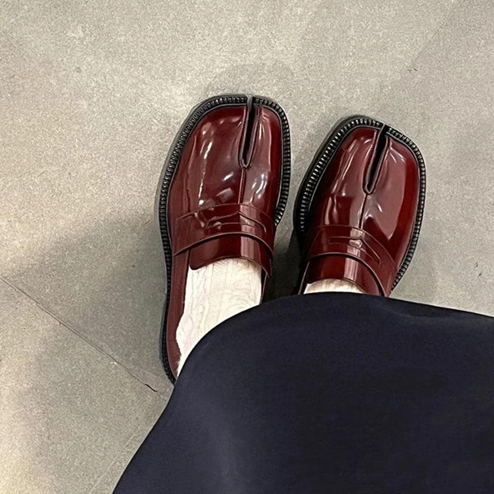 Split Toe Loafers for Women and Men Tabi Shoes Platform Chunky Heel Loafers Business Casual Leather Shoes Plus Size 46 40