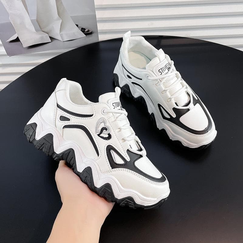 Women's Shoes Spring New Daddy Shoes Female Korean Version Thick-soled Leather Sneakers Student Casual Shoes 40