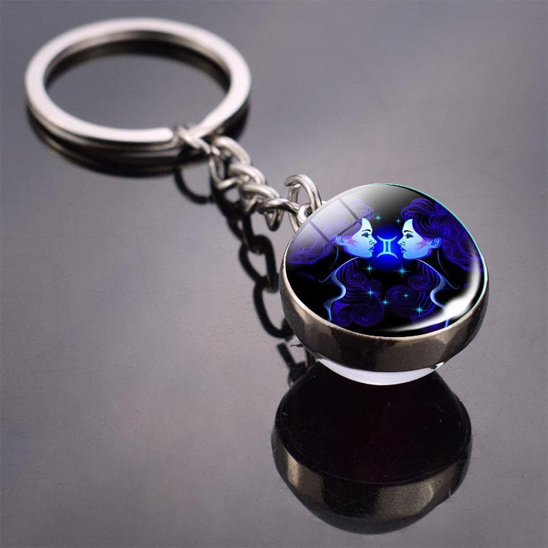 Luminous Keychain Glow In The Dark 12 Zodiac Sign Sphere Ball Crystal Key Rings Scorpio Leo Gemini Constellation Birthday Gift