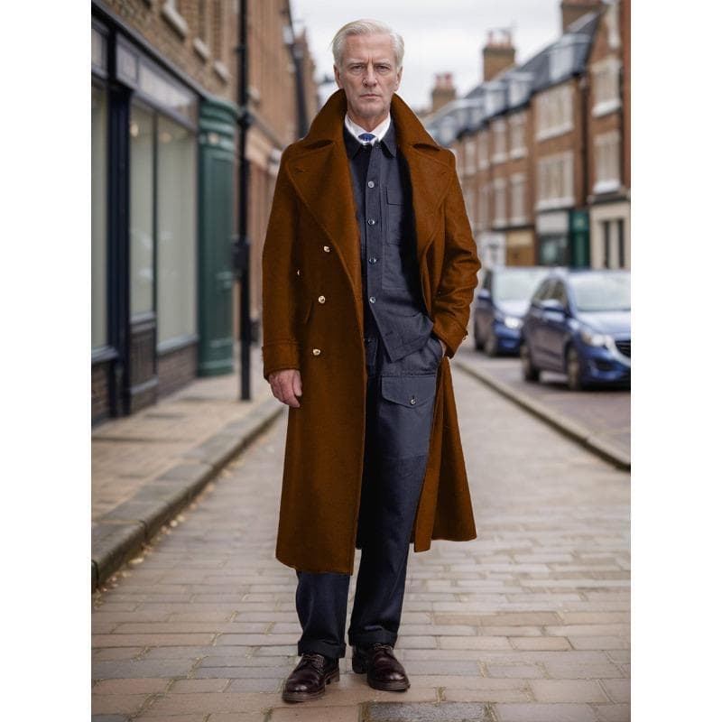 Autumn and Winter Men's Woolen Coat Extra Long Coat Over The Knee XL brown