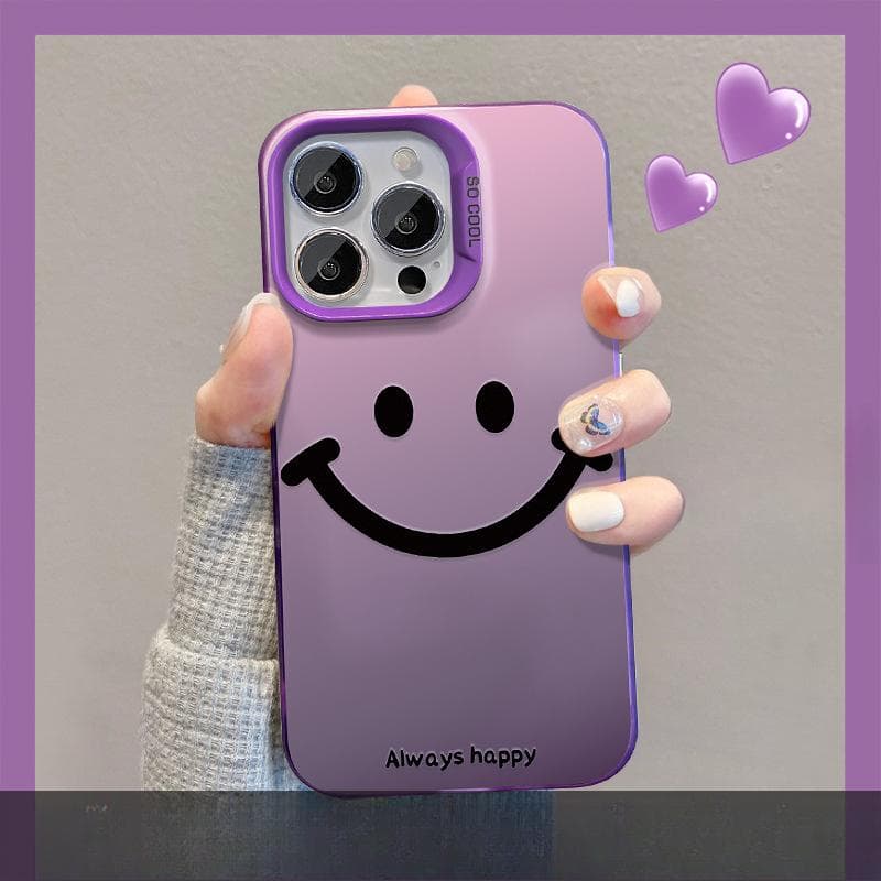 Applicable To Apple 14promax Mobile Phone Case Iphone15 Simple Smiley Face Bracket 13/12/11 Color Silver Matte XR iPhone 6s Plus