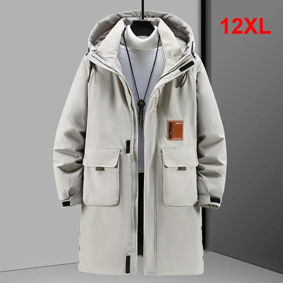 Winter Long Parkas Men Thick Jackets Coat 12XL Plus Size Fashion Casual Waterproof Parkas Male Winter Black Coat Big Size 12XL 4XL beige