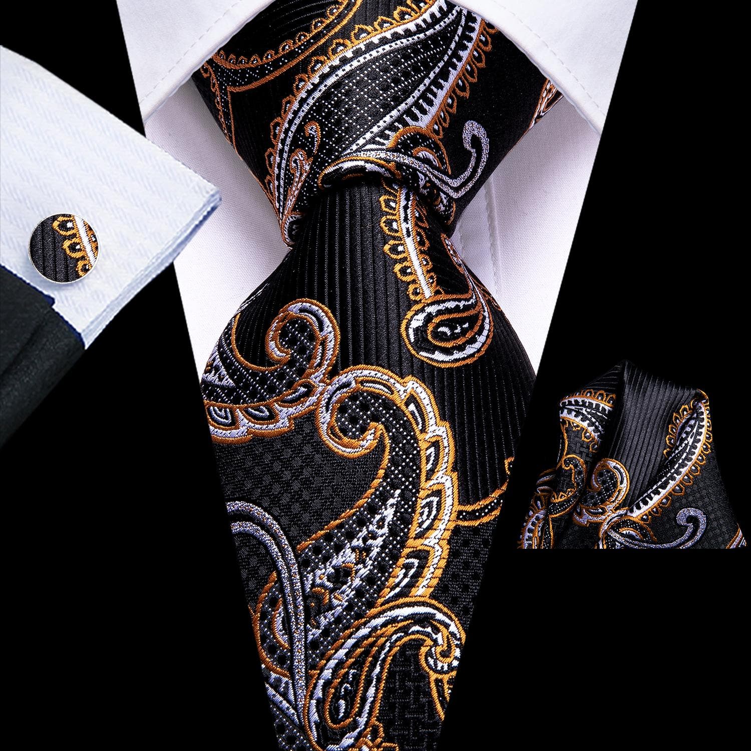 Hi-Tie New Fashion Mens Tie Business Necktie Hanky Cufflinks Tie Set N-3329
