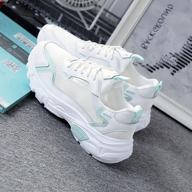 Mesh Hollowed-out Small White Shoes Women Summer Mesh Shoes Joker Thick-soled Breathable Sneakers 40 green