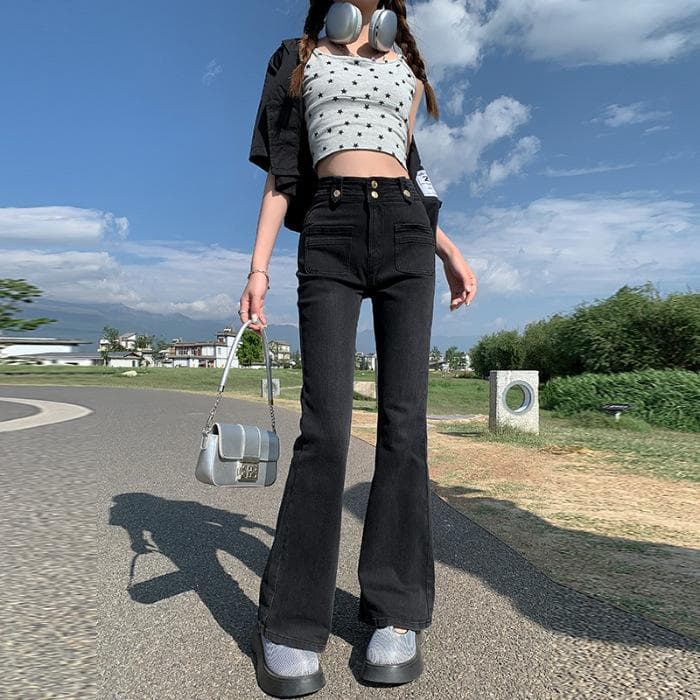 Sweet and Cool Style Jeans for Women, Autumn High-waisted Bell-bottom Pants for Women, Autumn Horseshoe Pants for Women 2XL