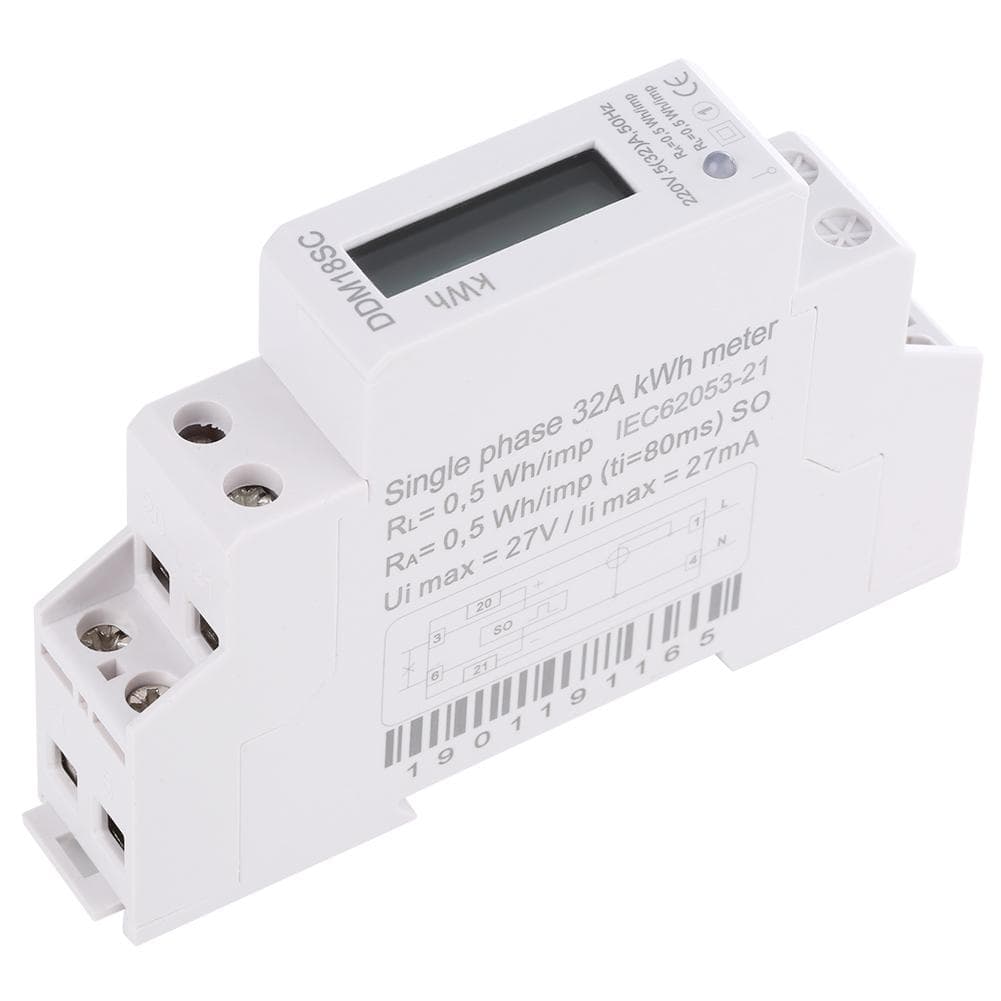 1P LCD Digital Display Single Phase Din Rail Electricity Power Consumption Energy Meter