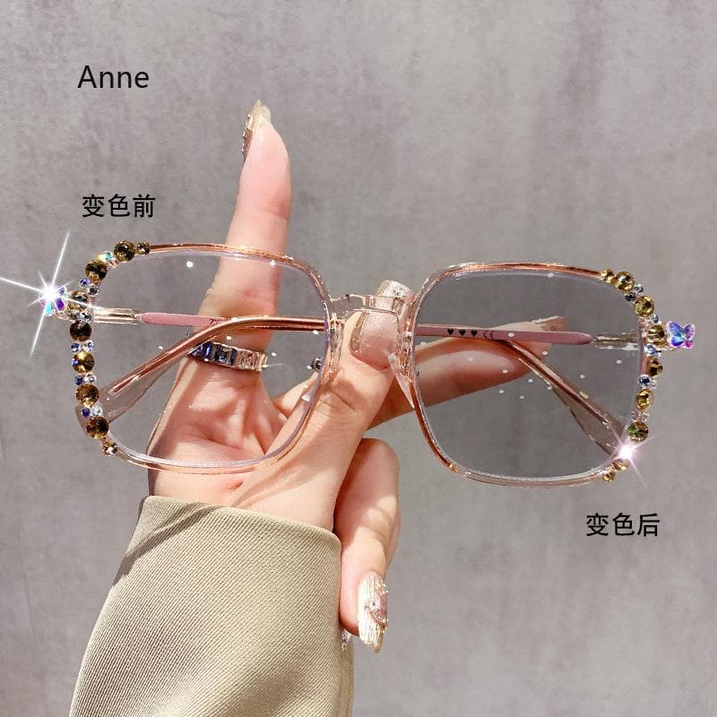 Luxury Diamond Cut Photochromic Glasses Trendy Color Changing Eyeglasses Handmade Myopia Glasses for Women Men Fashion -2.75