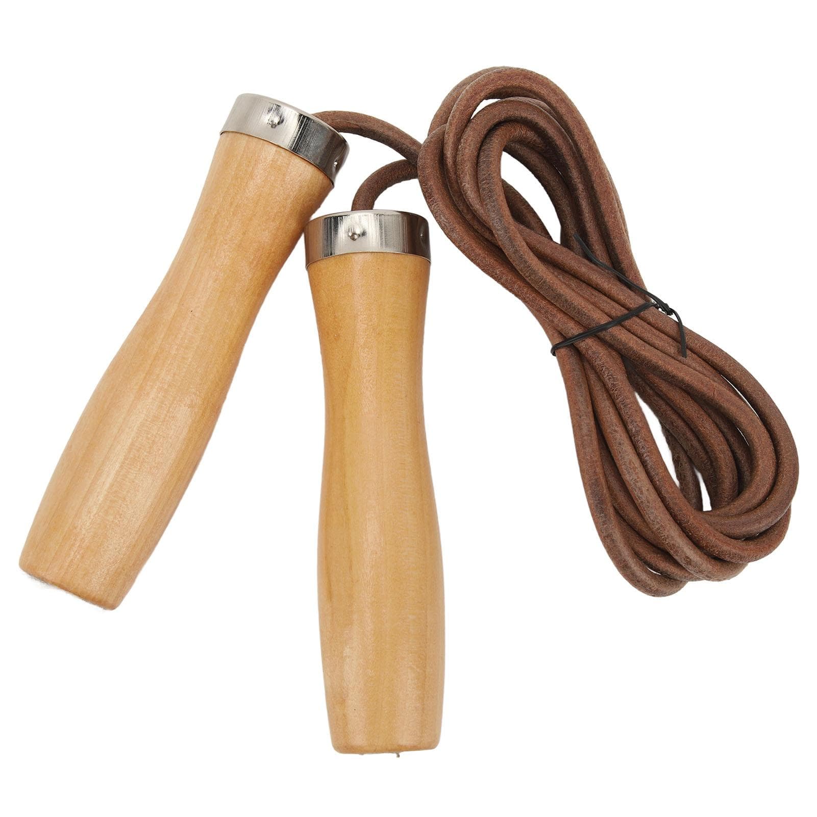 Jump Rope Cowhide Wooden Handle Portable Highly Effective Skipping Rope for Fitness Exercise