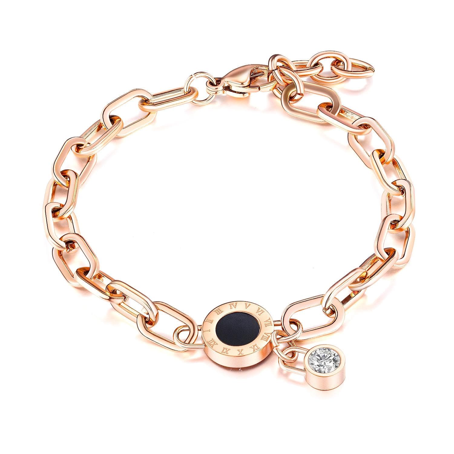 Trendy Roman numerals number diamond bracelet rose gold plated titanium steel female bracelet fashion bracelet jewelry 12.5-16 cm gold
