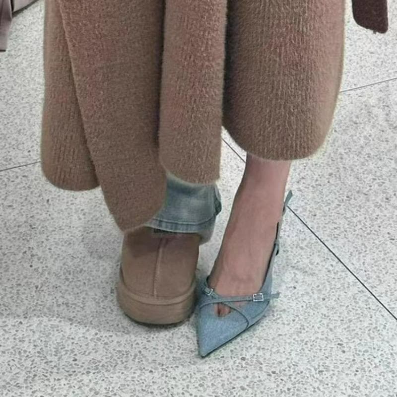 New Women's Jeans Heeled Sandals Pointed High Heel Office Lady Shoes Beautiful Women high heels Shoes sandalias mujer 40 sky blue