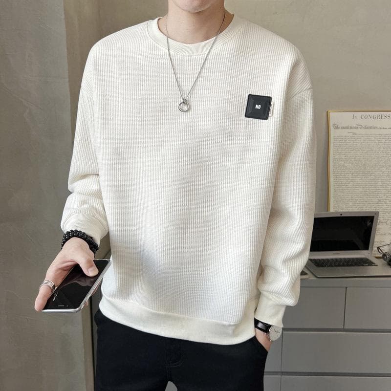 2023 Autumn Youth Trend Long-Sleeve Round Neck Cotton Sweatshirt - Korean Style Relaxed Fit for Men XL white