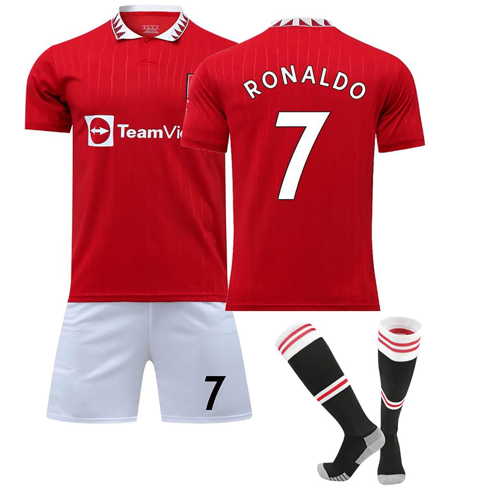 22/23 Manchester-United Home Jerseys Children's Football Uniform Training Suit Set 20 red