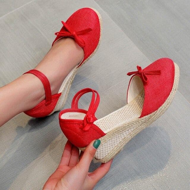 Ladies High Heels Shoes Female Sandalias Zapatos Mujer Women's Casual Shoes Breathable Slip-on Outdoor Leisure Wedges Sandals 41 red