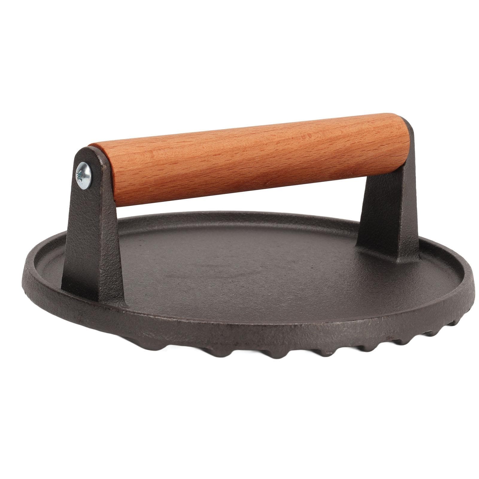 Burger Press Round Iron Grill Press with Wooden Handle for Bacon Steak Meat Sandwich