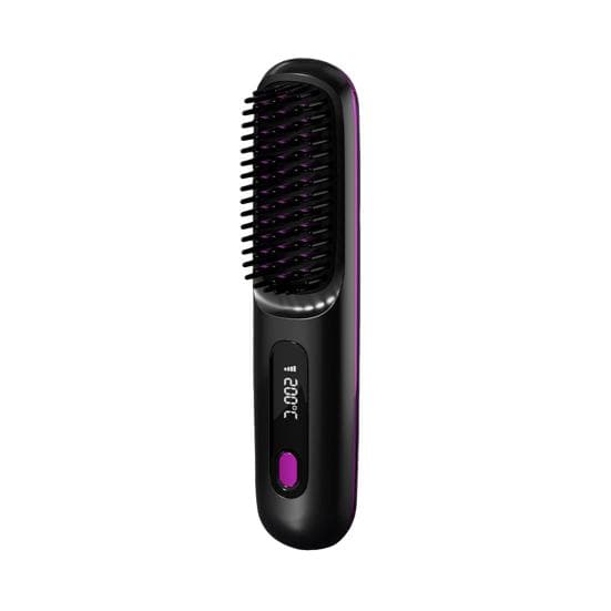 Portable Cordless Hair Straightener Brush Rechargeable Heated Hair Straightening Comb for Travel Mini Hair Styler Tool for Women black