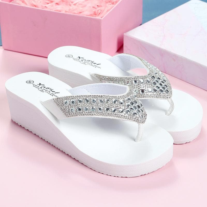 Women Slippers Thick Bottom Sponge Cake Flip Flops Seaside Vacation Outerwear Eva Beach Clip Women's Summer Platform Slippers 39 white