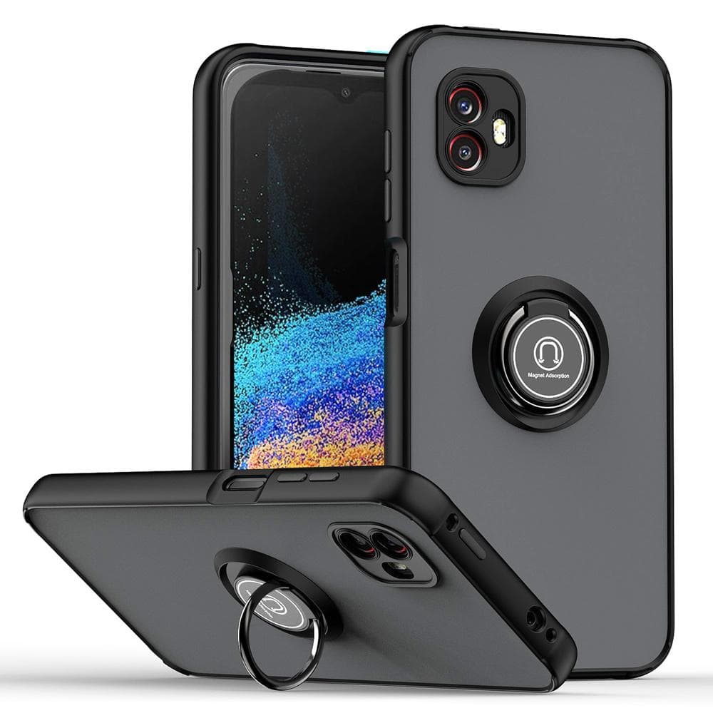 KEYSION Fashion Matte Case for Samsung XCover 6 Pro Transparent Shockproof Ring Stand Phone Back Cover for Galaxy XCover6 Pro 5G for Samsung XCover 6 Pro black