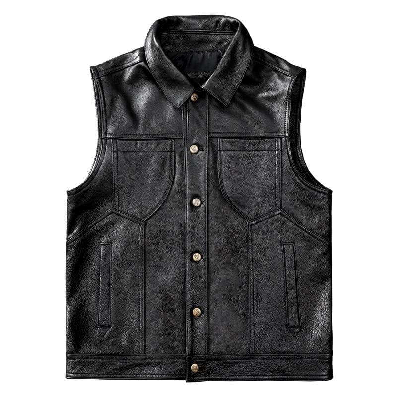 Genuine Leather Vest, First-layer Cowhide Leather Jacket, Men's Slim Leather Vest, Cycling Suit, Pure Leather Jacket XXXXL black
