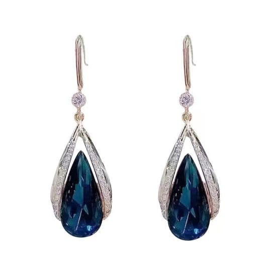 Hook Earrings Beautiful Temperament Hypoallergenic Women Earrings Faux Blue Crystal Waterdrop Drop Earrings Hook Earrings Fashion Jewelry blue