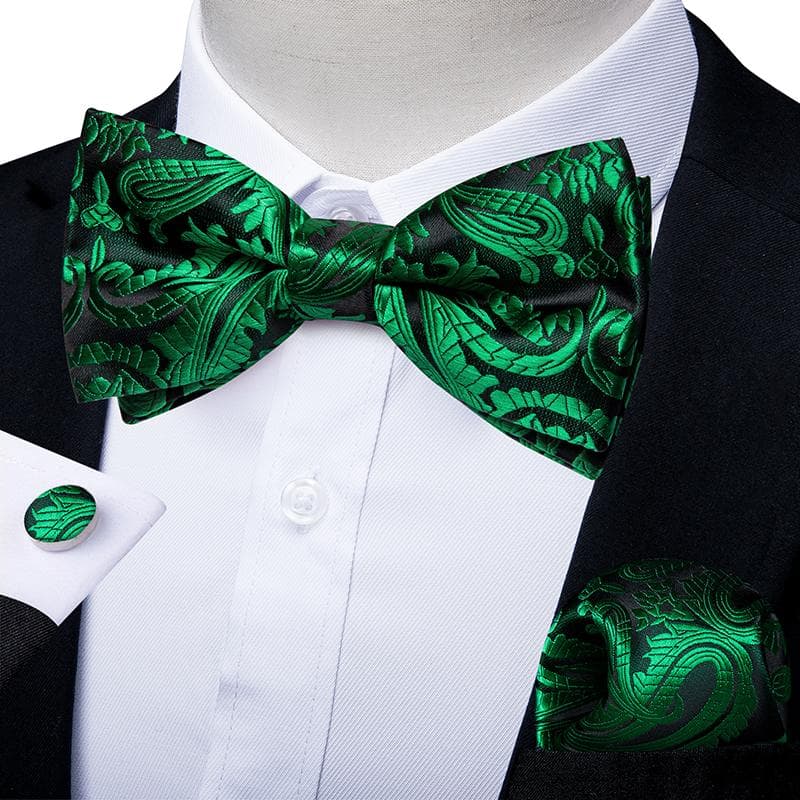 Bow Tie for Men Classic Red Green Paisley Pre-tied Bowtie Cufflinks Set for Party Butterfly Knot Gift Mens Accessories 0192