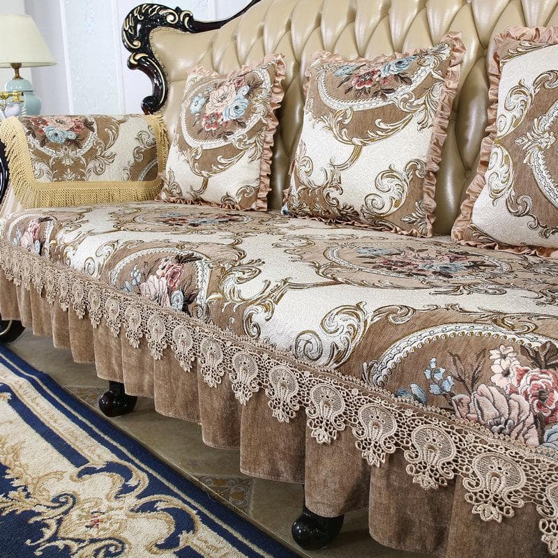 Lace Hemline Sofa Towel European Classical Embroidered Sofas Cushion Pillowcase Anti Slip Wear-resistant Sofa Cover Back Towel 70x75cm 1pcs
