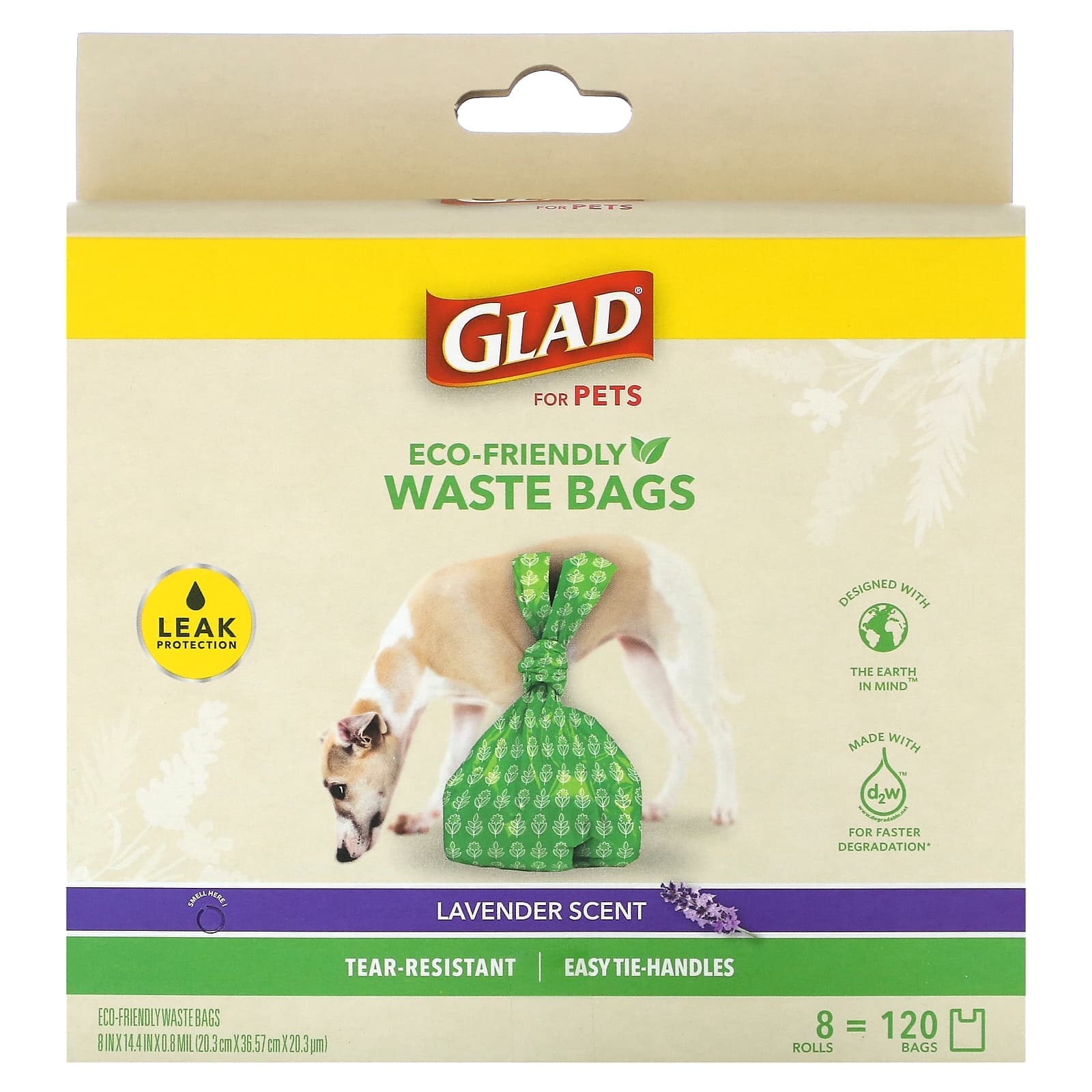 Glad for Pets, eco-friendly garbage bags, for pets, lavender, 120 bags