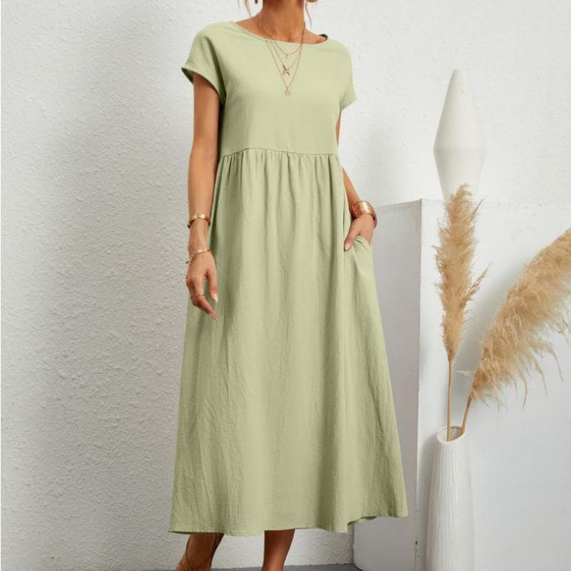2022 New Solid Color Sleeveless Skirt Loose Cotton Linen Dress Insert Pockets Dress M