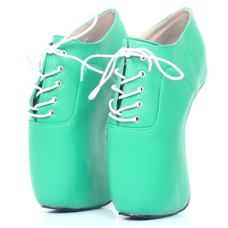 jialuowei Extreme High Heel 18cm Hoof Heel Ballet Short Boots Sexy Curved Heels Patent Leather Lace-Up Ankle Boots 39 green