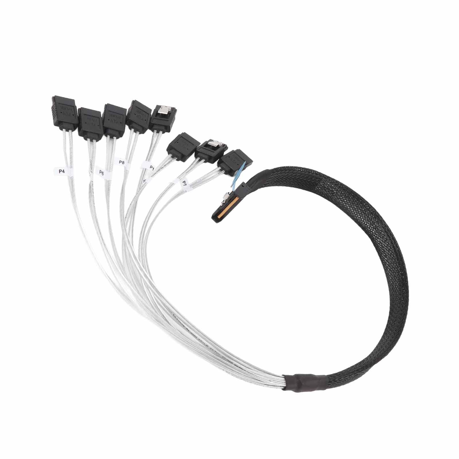 MCIO 8i to 8xSATA3.0 Cable 19.7 Inch Silver Plated OFC PCIE 5.0 MCIO 8i 74 Pin High Speed Server