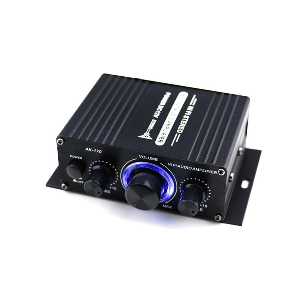AK170 12V Mini Audio Power Amplifier Dual Channel Digital Audio Receiver Volume Control for Car Home Use black