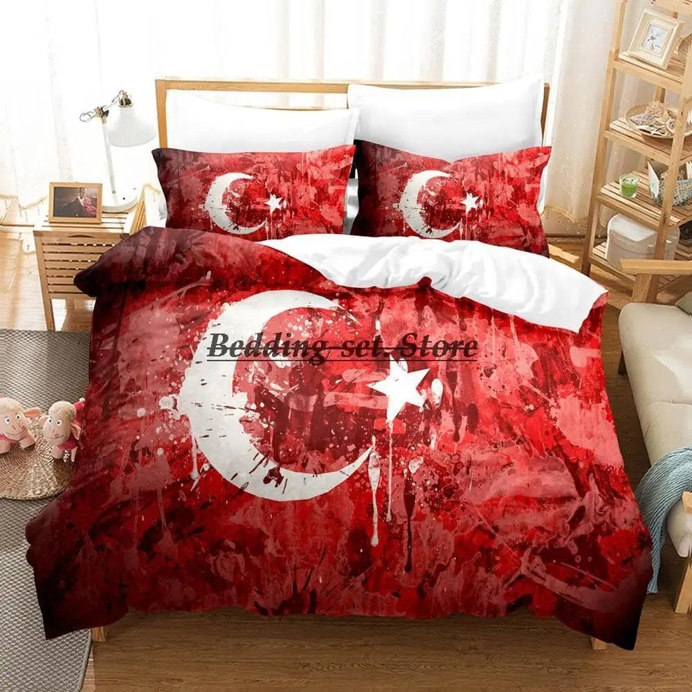 Turkey Flag Bedding Set Single Twin Full Queen King Size Bed Set Aldult Kid Bedroom Duvetcover Sets 3D Print Anime Bed Sheet Set EU SuperKing 260x220