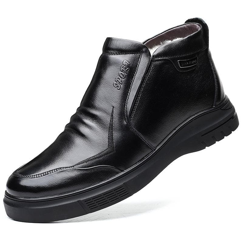 Genuine Leather Cotton Shoes Men's Casual Plus Velvet Warm Men's Shoes Middle-aged and Elderly Wool Thickened Men's Snow Boots 43