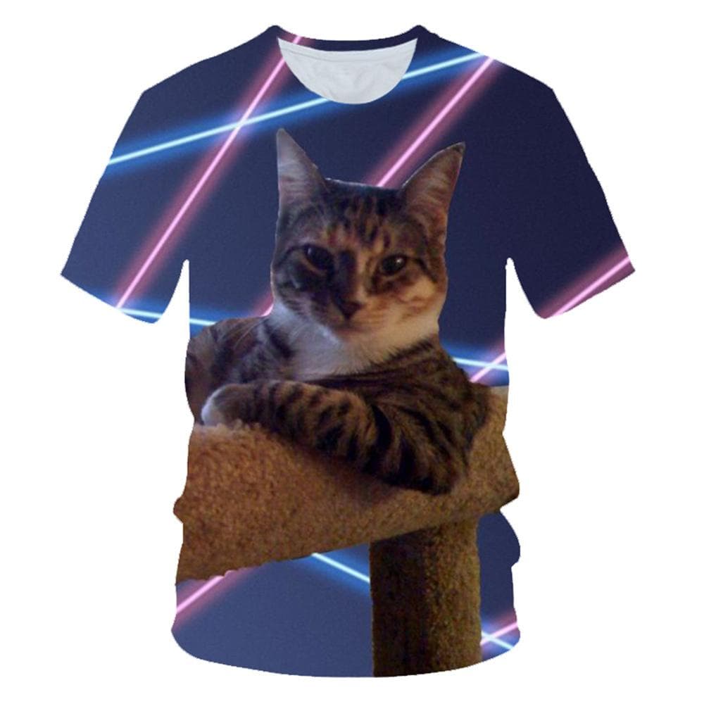 Funny Laser Eye Cat 3D Print Men Women Round Neck T-shirt Casual Short Sleeve Oversized Tees Tops Fashion Men Tshirt Clothing XXXL red