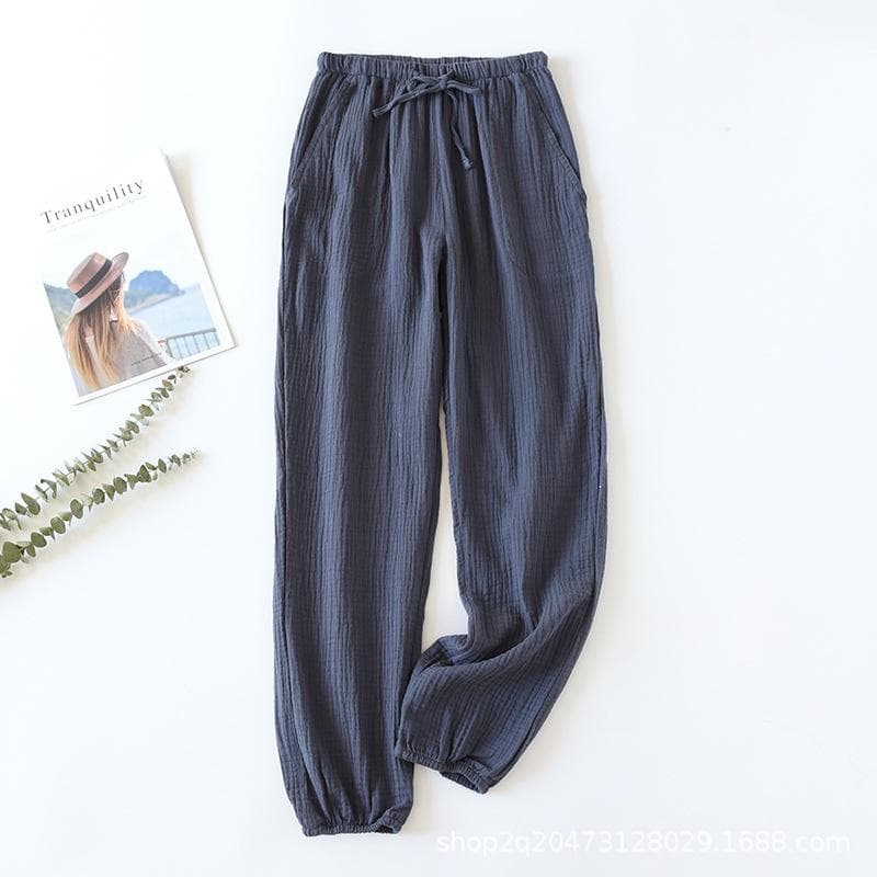 Spring Summer 100% Cotton Muslin Gauze Pants Women'S Casual Japanese Korean Homewear Pajama Cuffed Pantalones Female Clothing L