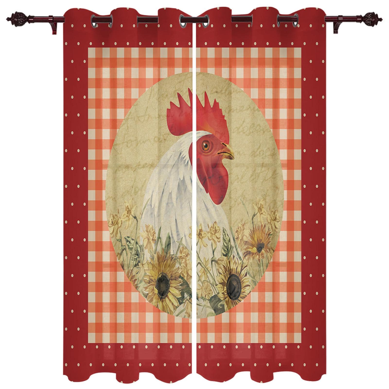 Farm Life Rooster Hen Sunflower Home Decor Window Curtains Bedroom Kitchen Curtain Panel Curtains for Living Room 135W x 245H(cm)